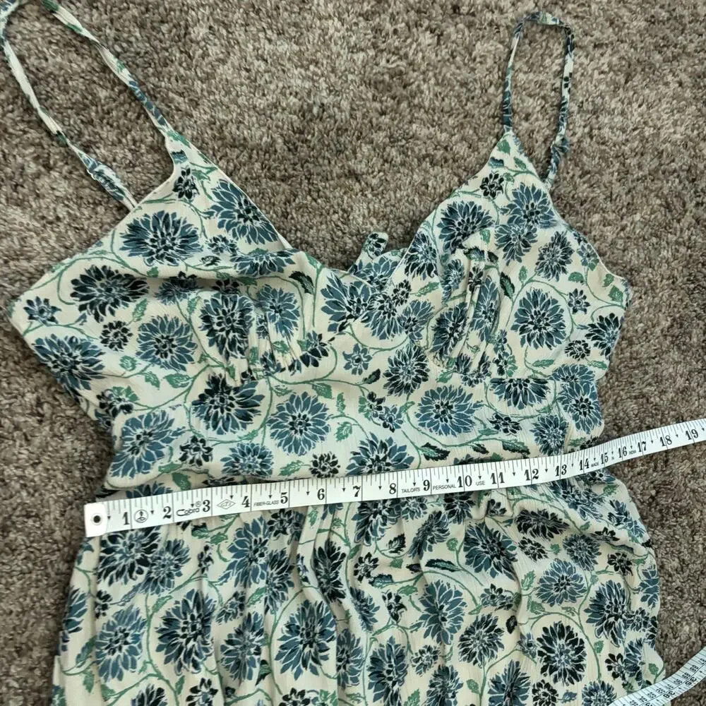 Japna Floral Midi Dress Large 100% Viscose Blue Cream Boho Block Print V-Neck L - Picture 8 of 11